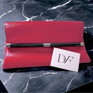 Diane von Furstenberg Pink Lizard Embossed Leather 440 Envelope Clutch